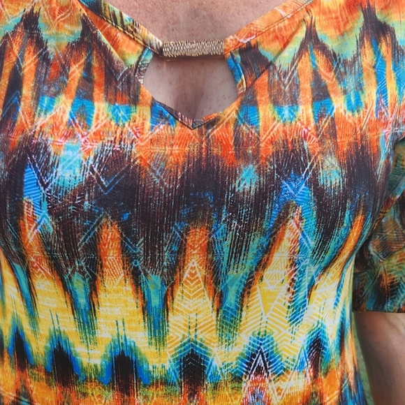New DIRECTIONS AZTEC TRIBAL TROPICAL ABSTACT FITTED TUNIC SIZE SMALL - Picture 7 of 8